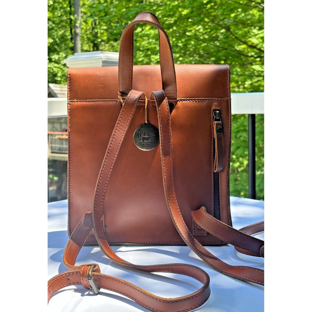 WILL Full Grain Leather Simple Backpack Purse Tan Unlined Magnetic Closure EUC - Picture 5 of 16